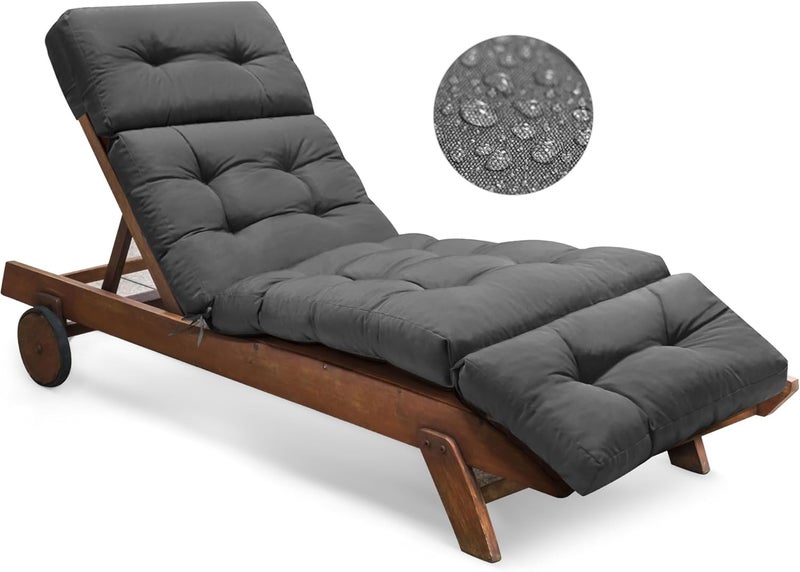 Tycdiose Outdoor Chaise Lounge Chair Cushion Waterproof 74.4 x 22 x 4.7 Inches Memory Foam Lounge Chair Cushions Replacement for Outdoor Furniture with Ties, Thickened Pool Lounge Chair Cushions, Grey - Image 1